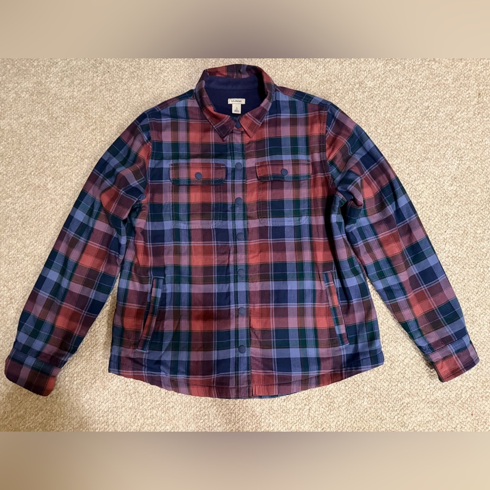 L.L.Bean Fleece Lined Plaid Jacket Petite Small Warm Shacket Coat - Picture 6 of 11
